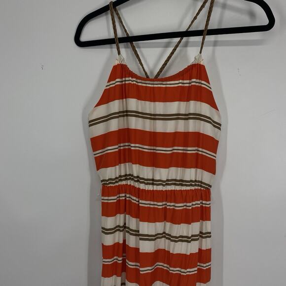 Nell Couture Silk Maxi Dress Size 4 Braided Spaghetti Strap Orange Striped - Picture 4 of 14